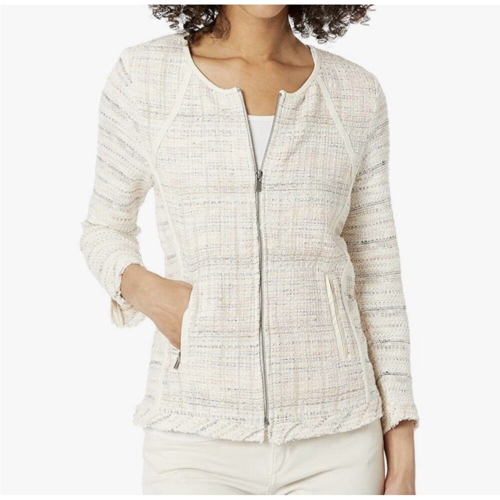 Nic+Zoe  Dandelion Jacket Womens  Tweed Textured Knit Zip Pockets  SZ PP 0-2
